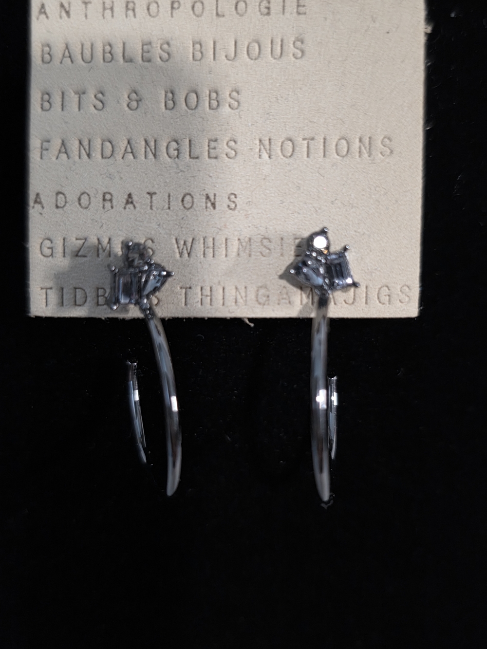 Anthropologie Silver Hoop Earrings with Clear Crystal Cluster